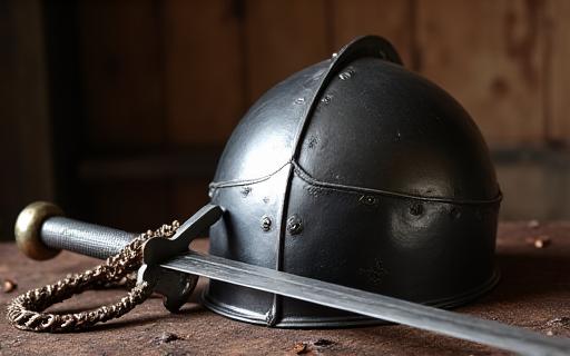 Mittelalterschwert und Ritterhelm